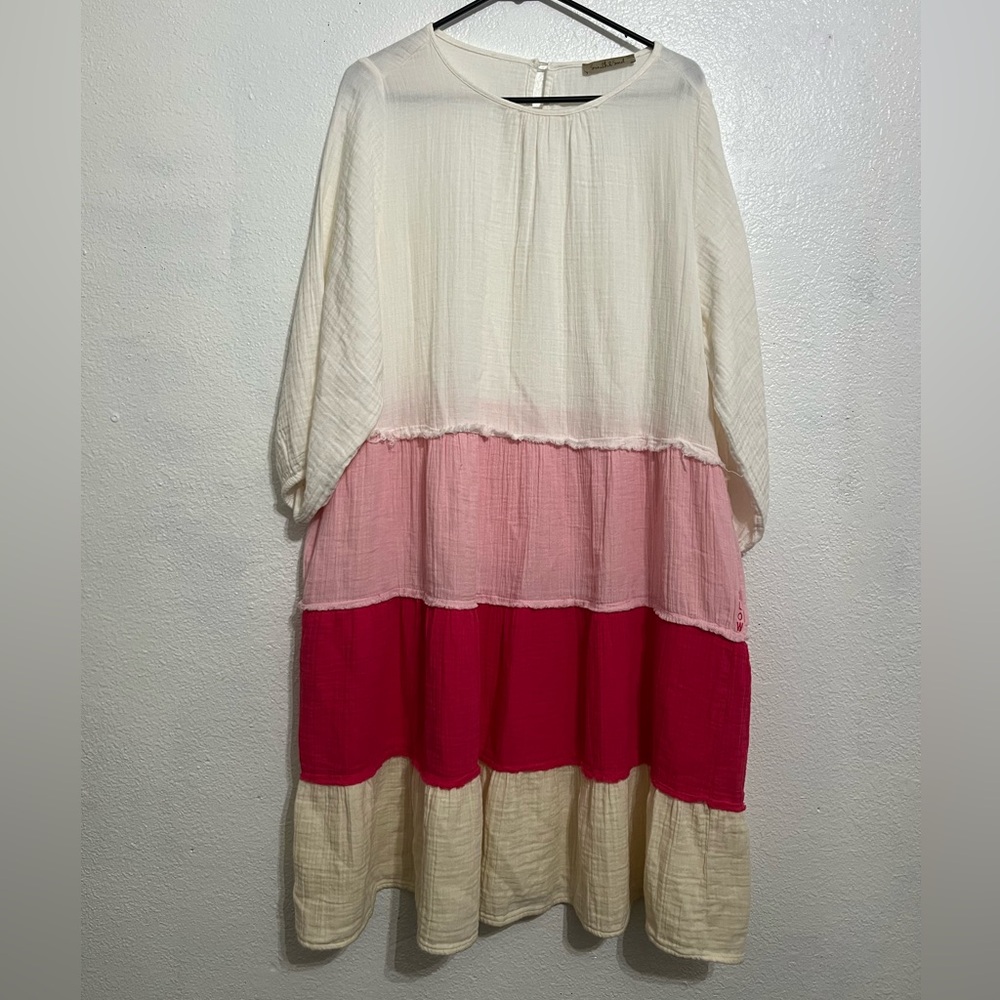Women’s SMITH & SOUL BNWT Multicolor Pink And White Long Sleeve Dress Tiered XXL